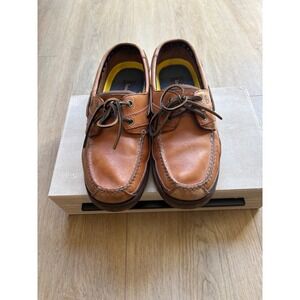 Timberland Mens Tan Leather Boat Shoes Nautical Flag Lining Loafers Brown